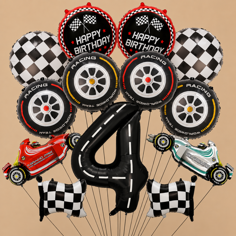Race Car 4th Birthday Balloon Set – 13 Piece