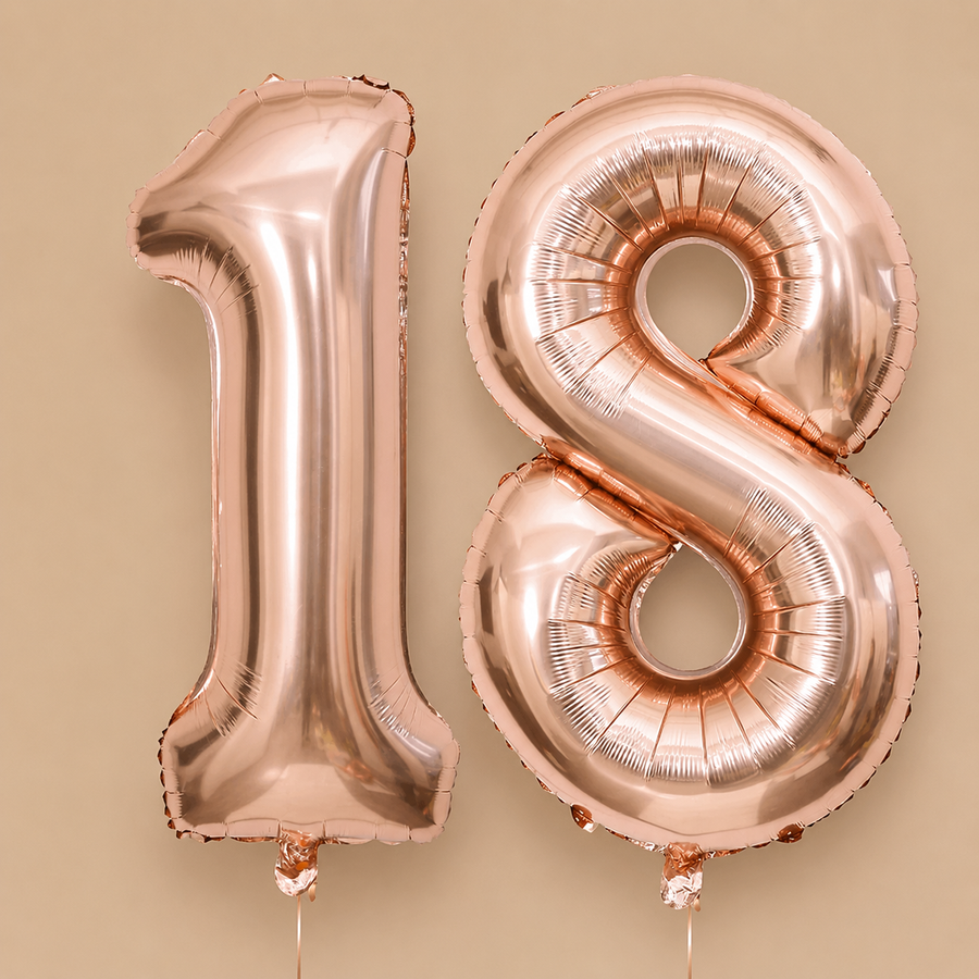 Rose Gold Number 18 Foil Balloons – 2 Piece Set