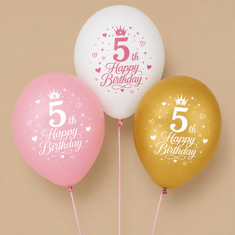 Pink & Gold 5th Birthday Balloons – 20 Piece Set