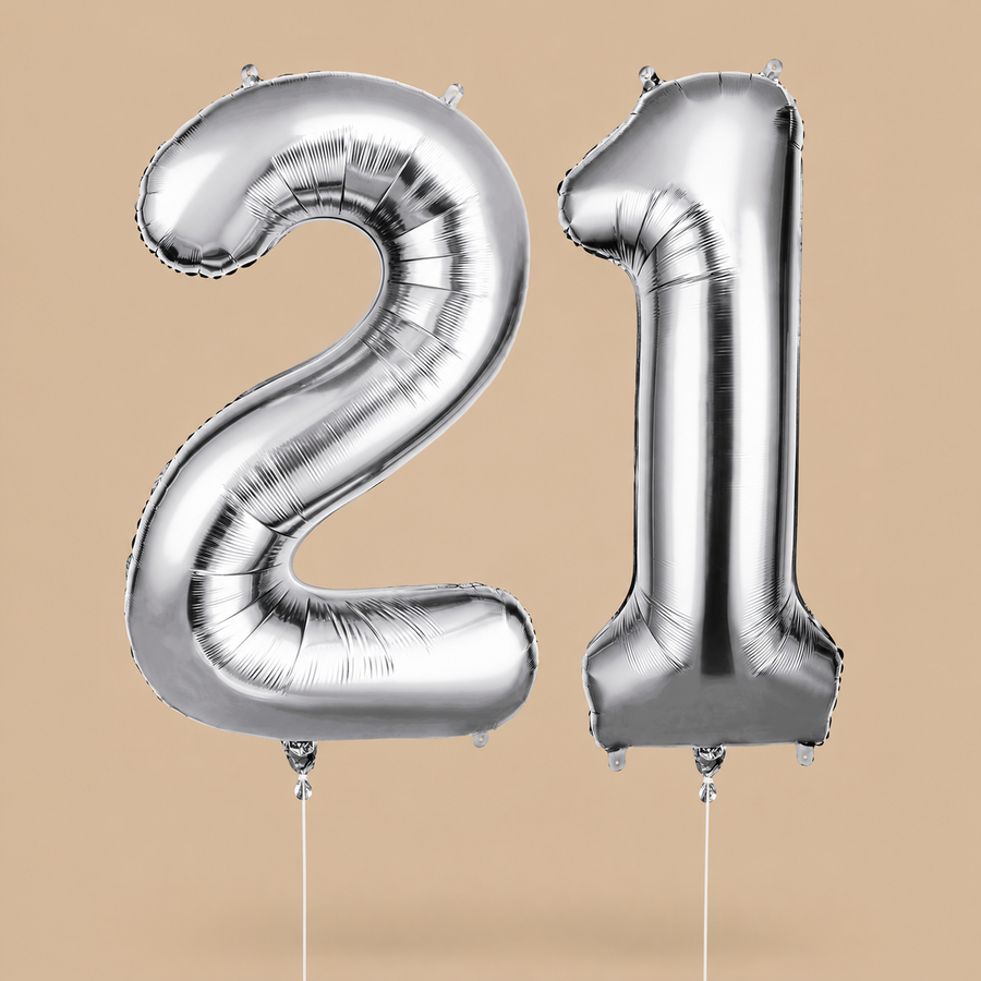 Silver Number 21 Birthday Balloon – 40 Inch