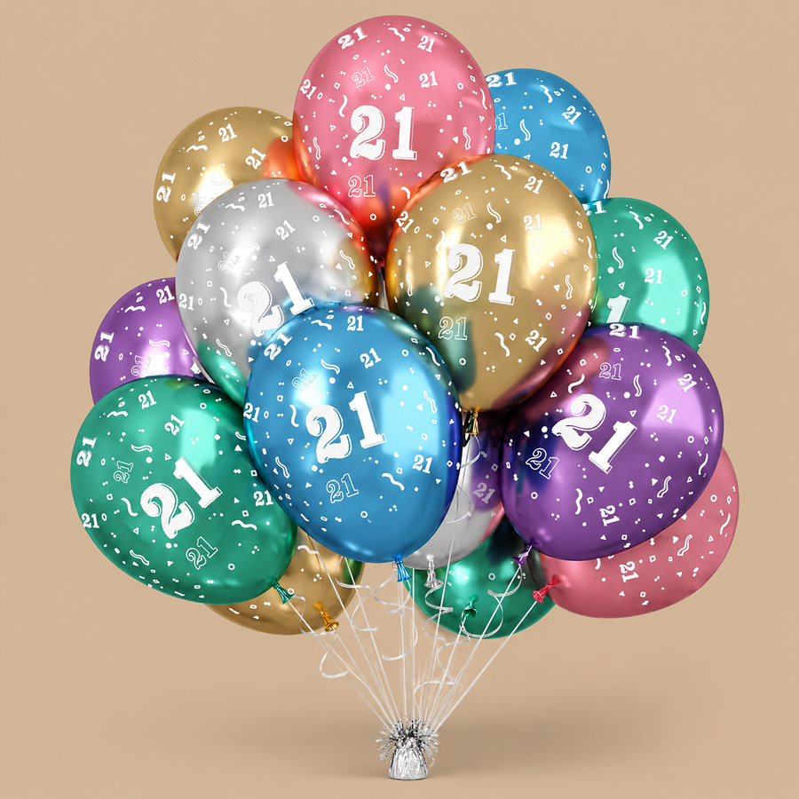 Metallic 21st Birthday Balloons – 20 Assorted Pack