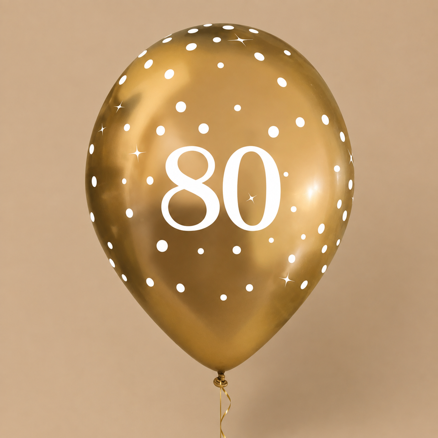 Sparkling Fizz Gold 80th Birthday Latex Balloons – Pack of 6