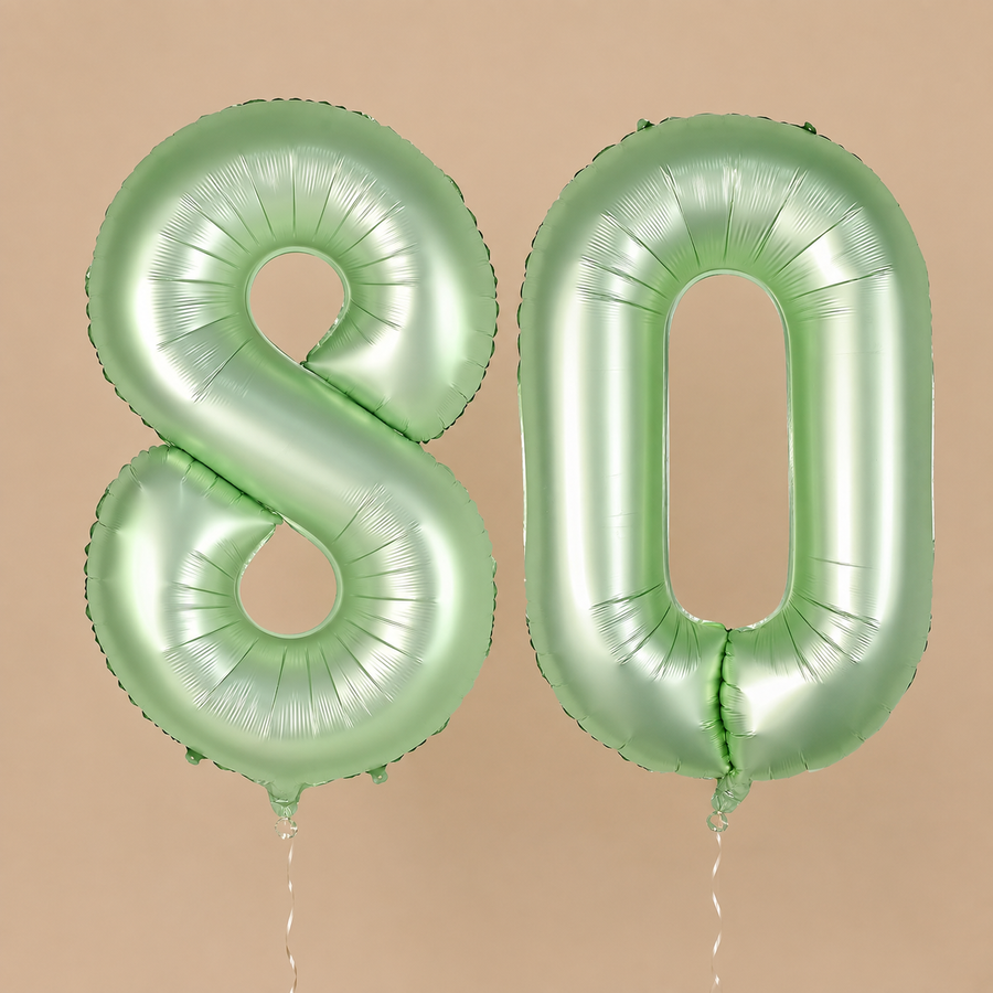 Sage Green Number 80 Foil Balloons Pair - 40 Inch