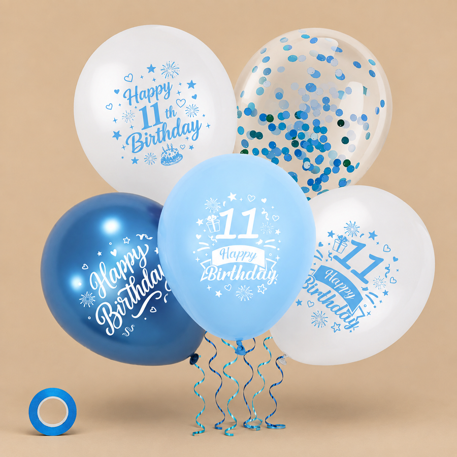 Blue 11th Birthday Balloons – 30 Piece Set