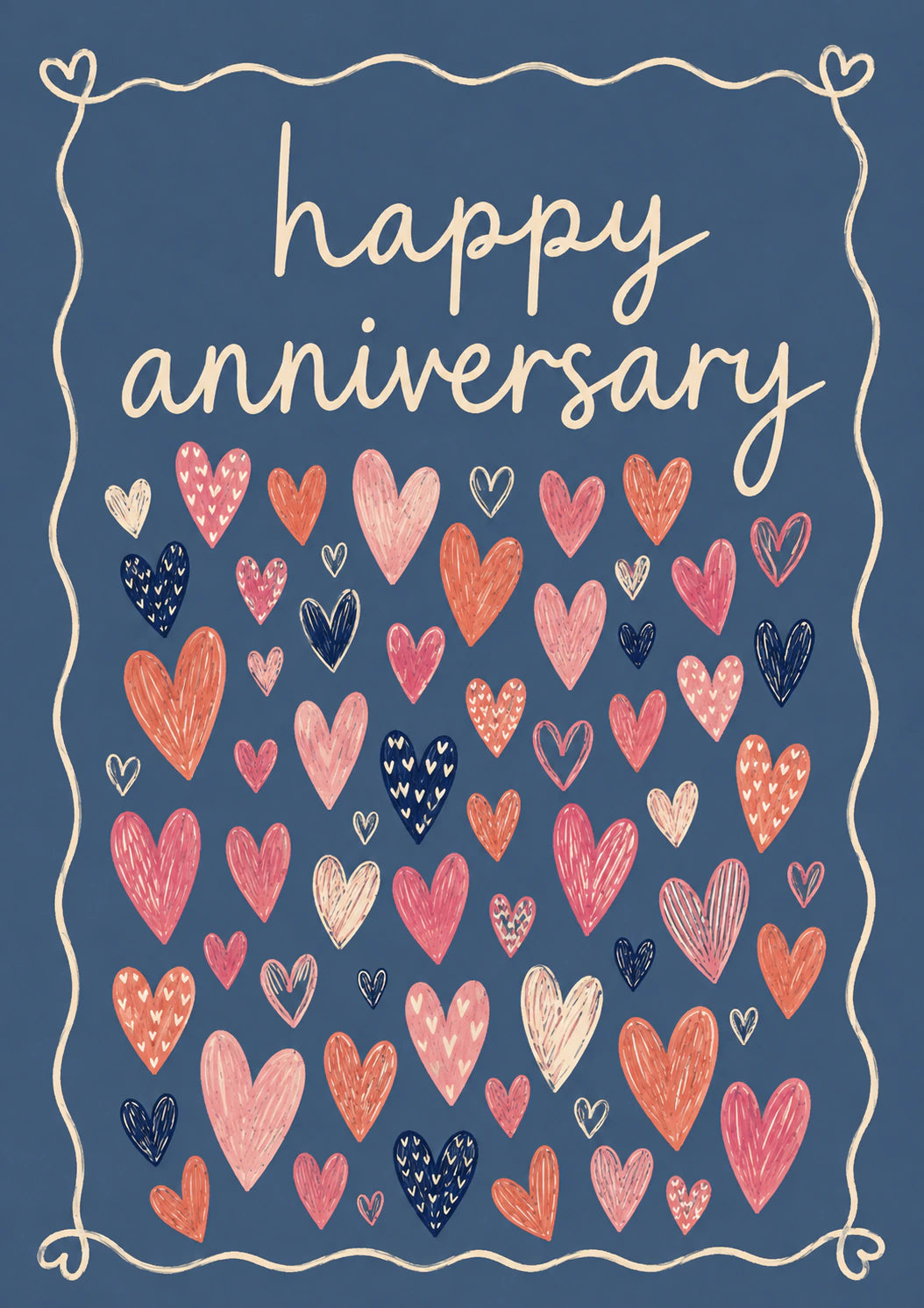 Illustrated Hearts Pattern Happy Anniversary Card