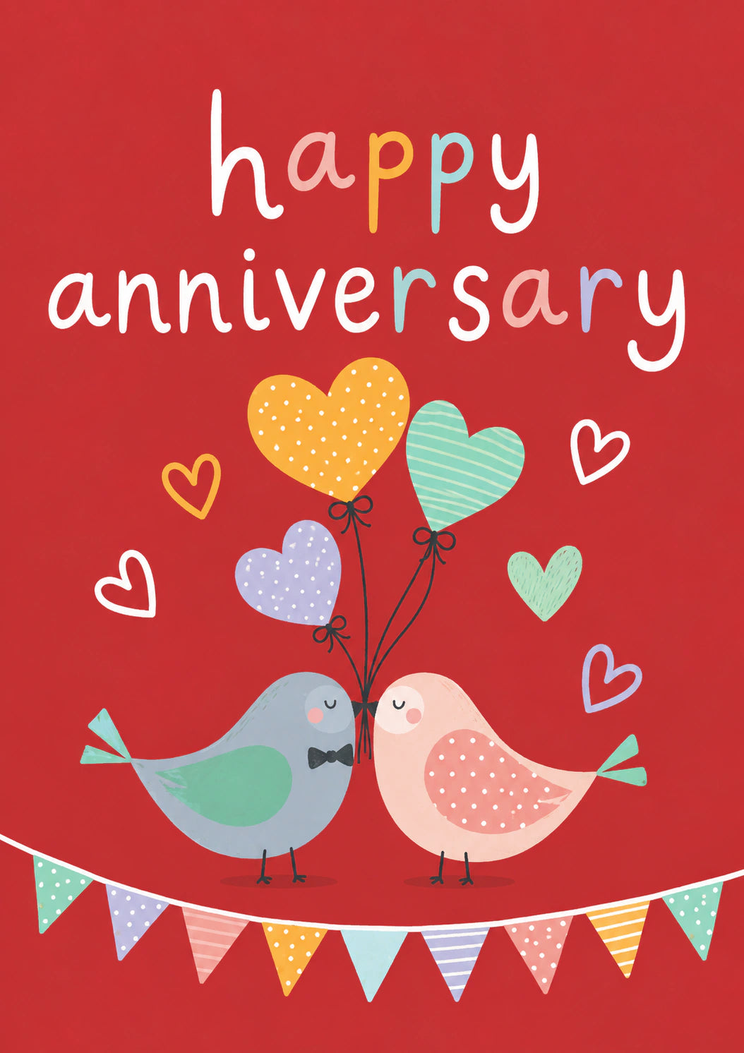 Cute Love Birds Heart Balloons Anniversary Card