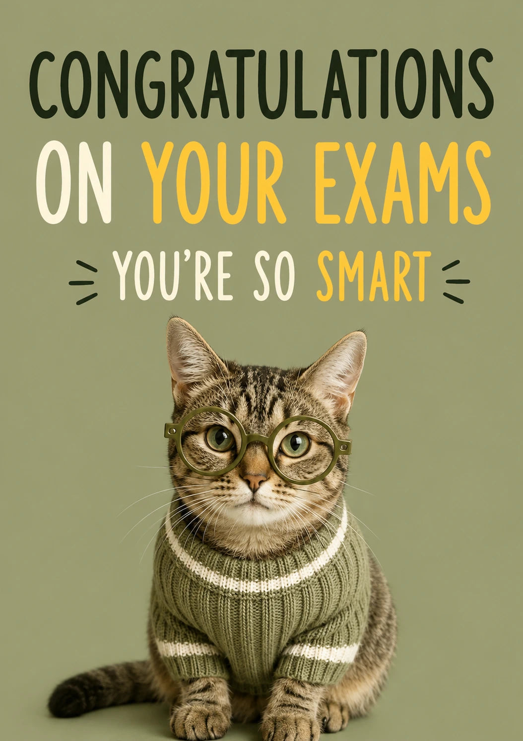 Funny Smart Cat in Glasses Congratulations Card