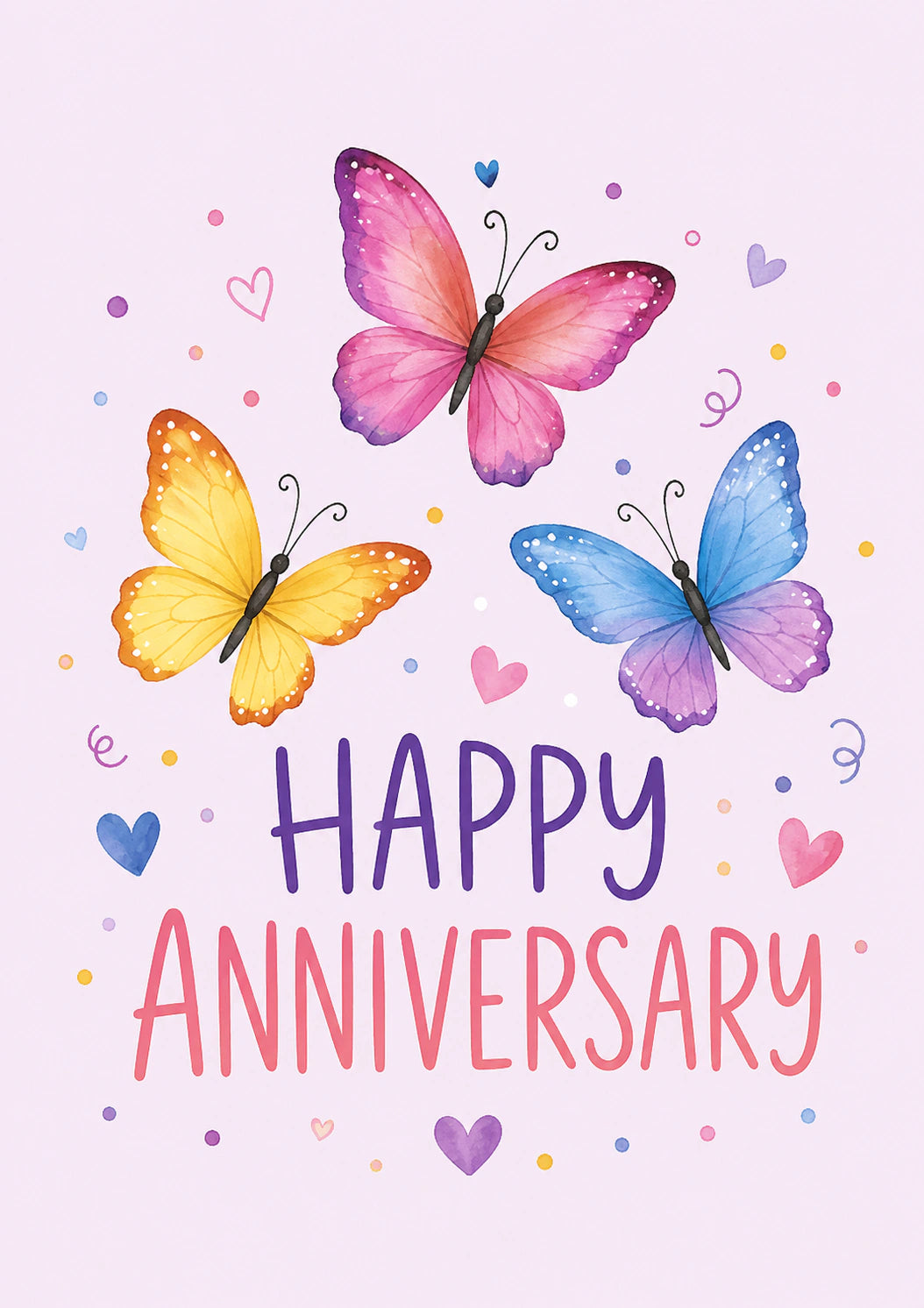 Colourful Butterfly Trio Happy Anniversary Birthday Card for Her