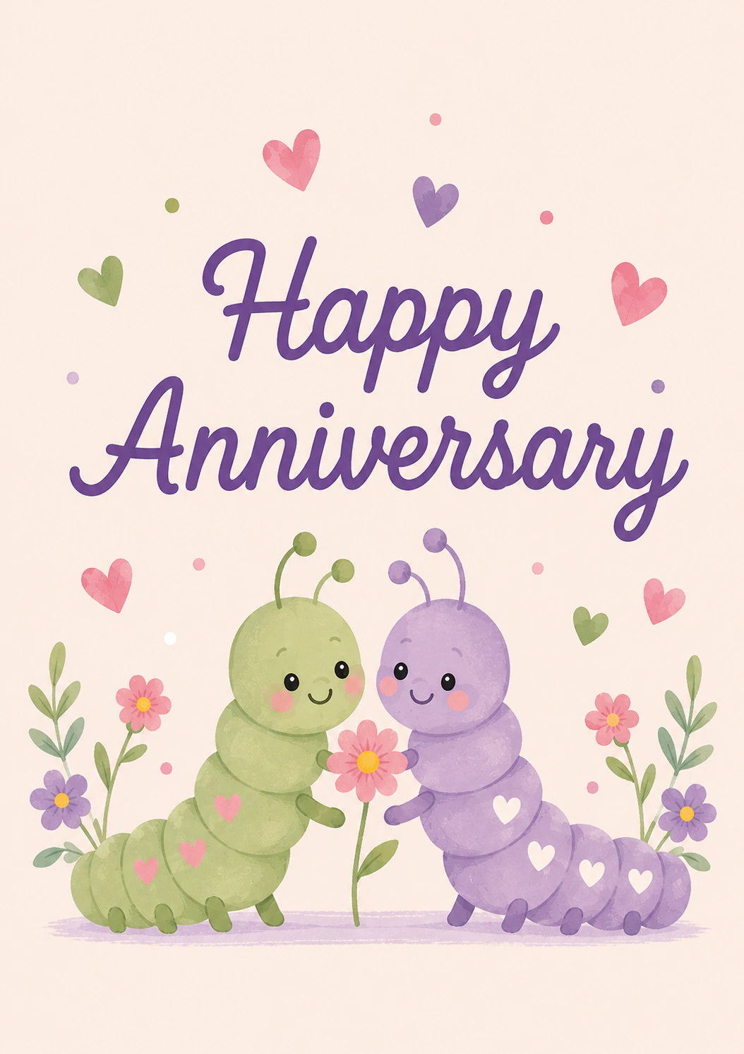 Cute Caterpillar Couple Happy Anniversary Card for Her