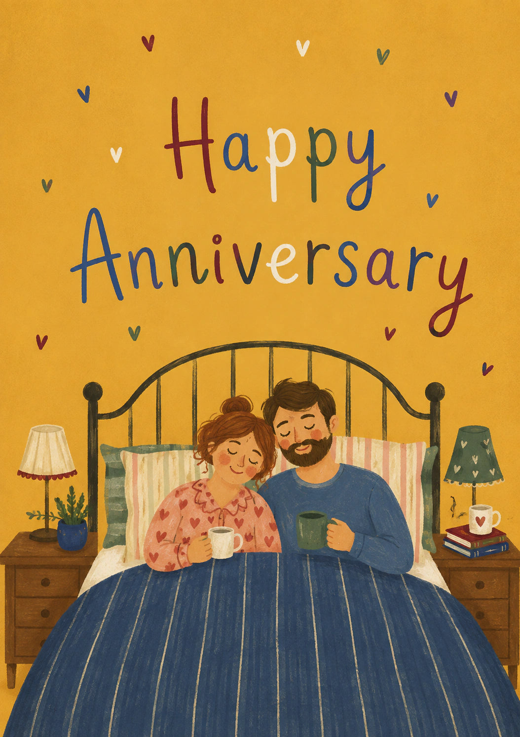 Cosy Couple in Bed Happy Anniversary Card