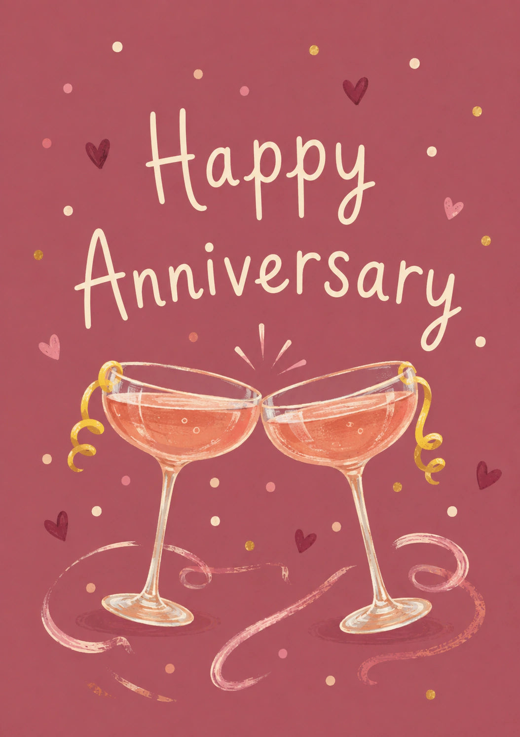 Rose Gold Champagne Coupe Toast Anniversary Card