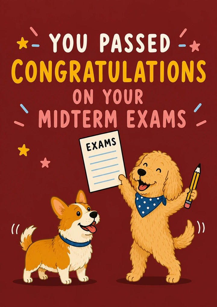 Cute Dogs Passing Midterm Exams Congratulations Card