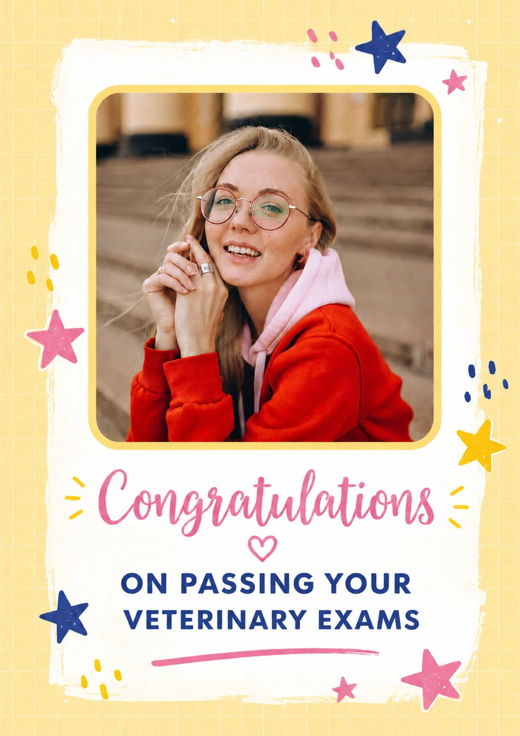 Colourful Stars Passing Veterinary Exams Photo Upload Congratulations Card for Her