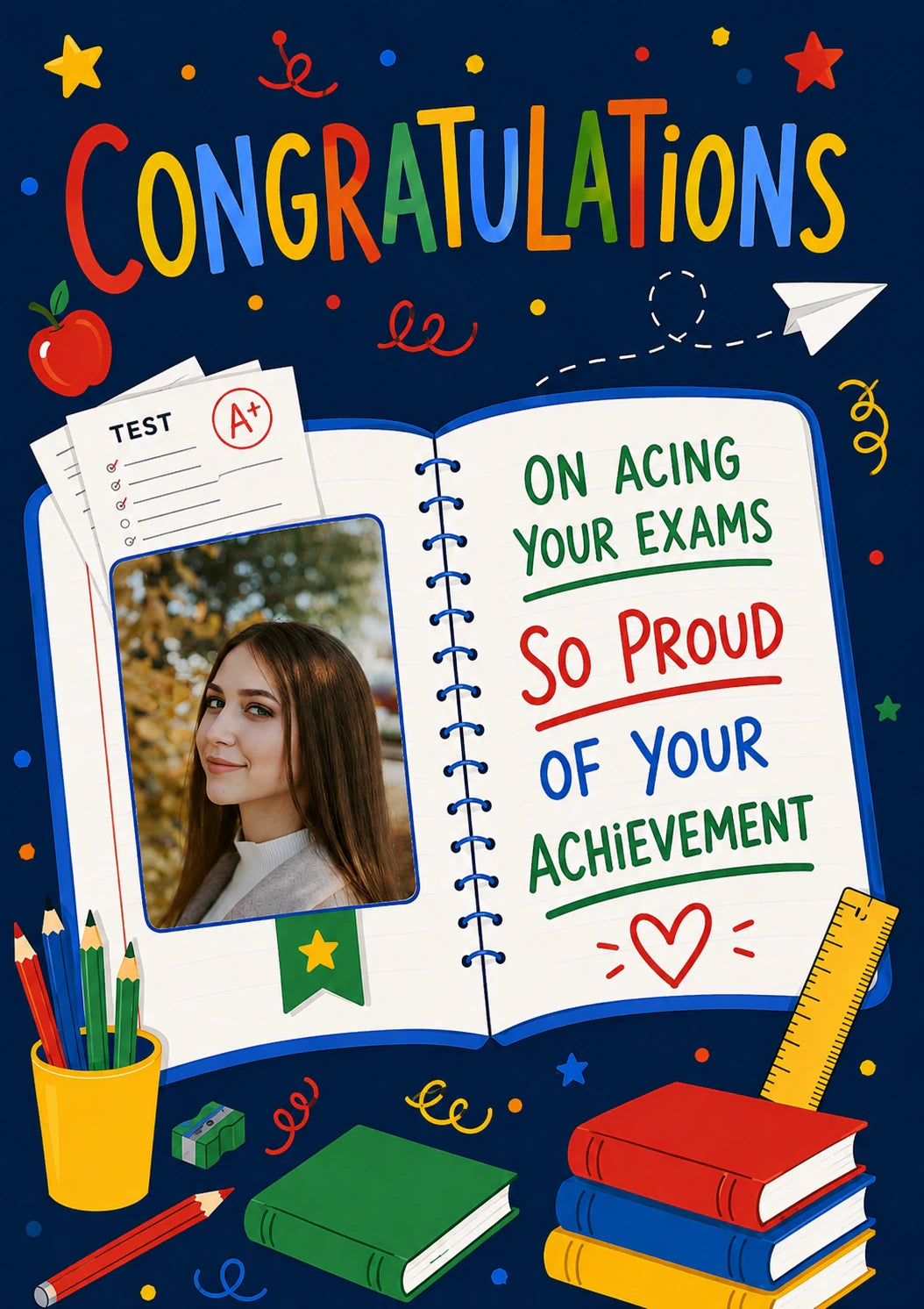Acing Your Exams Notebook Photo Upload Congratulations Card