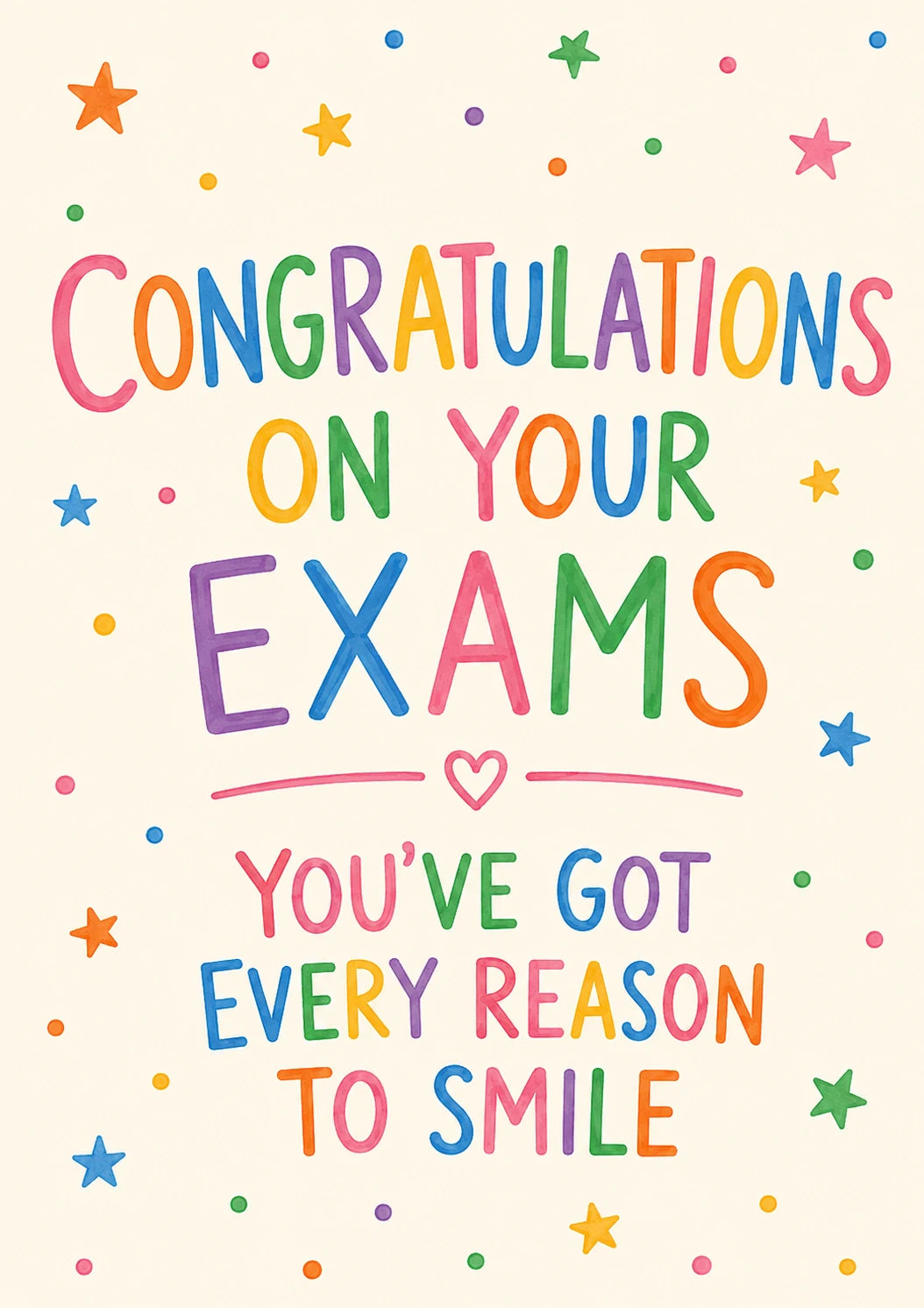 Colourful Rainbow Stars Exams Congratulations Card