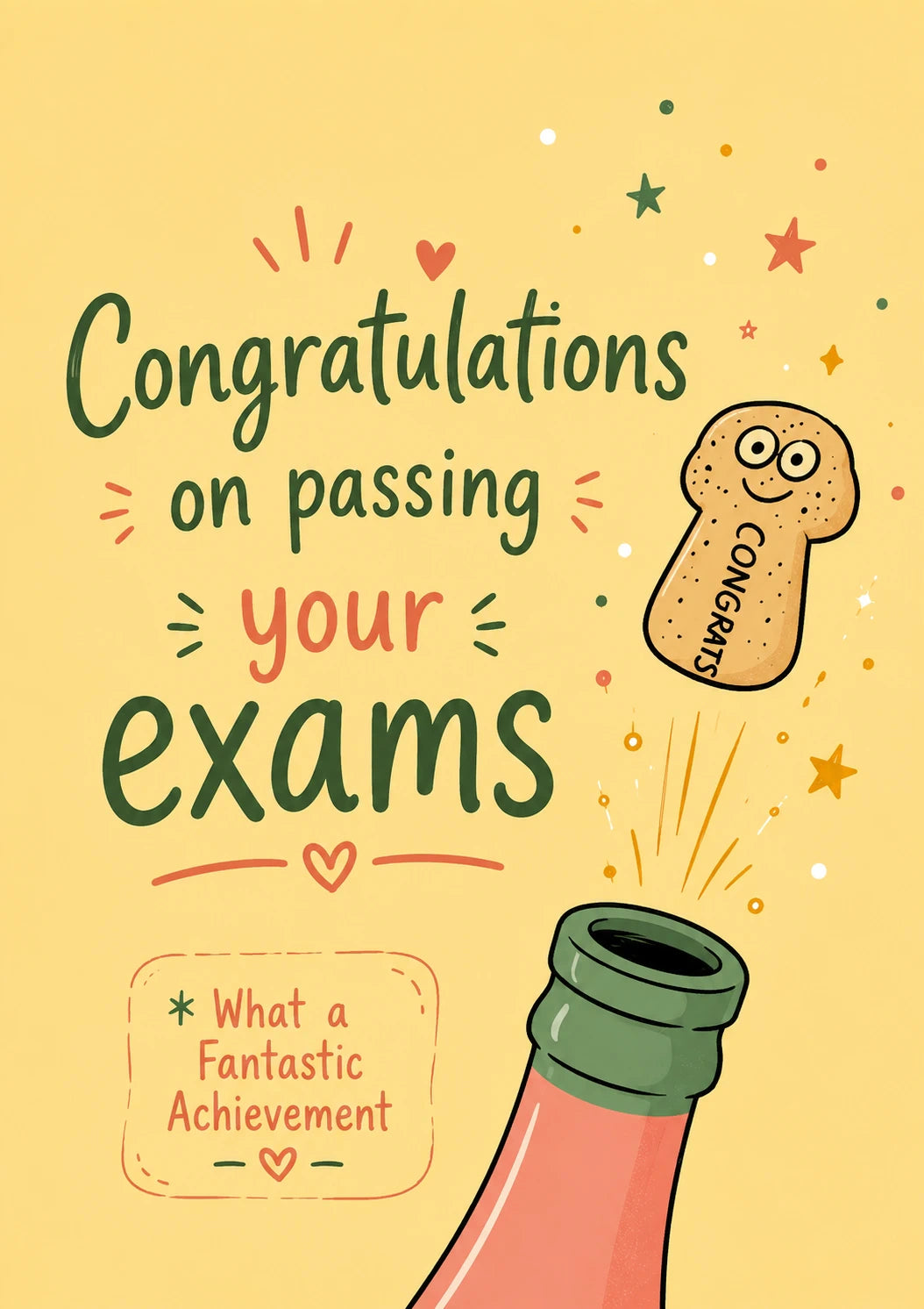 Funny Champagne Cork Popping Congratulations Exam Card