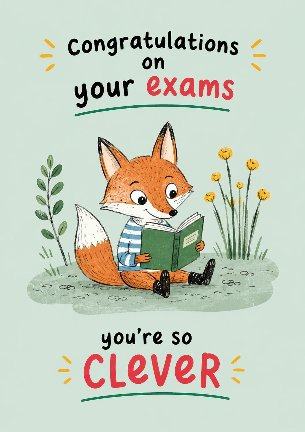 Clever Fox Reading Book Congratulations Card