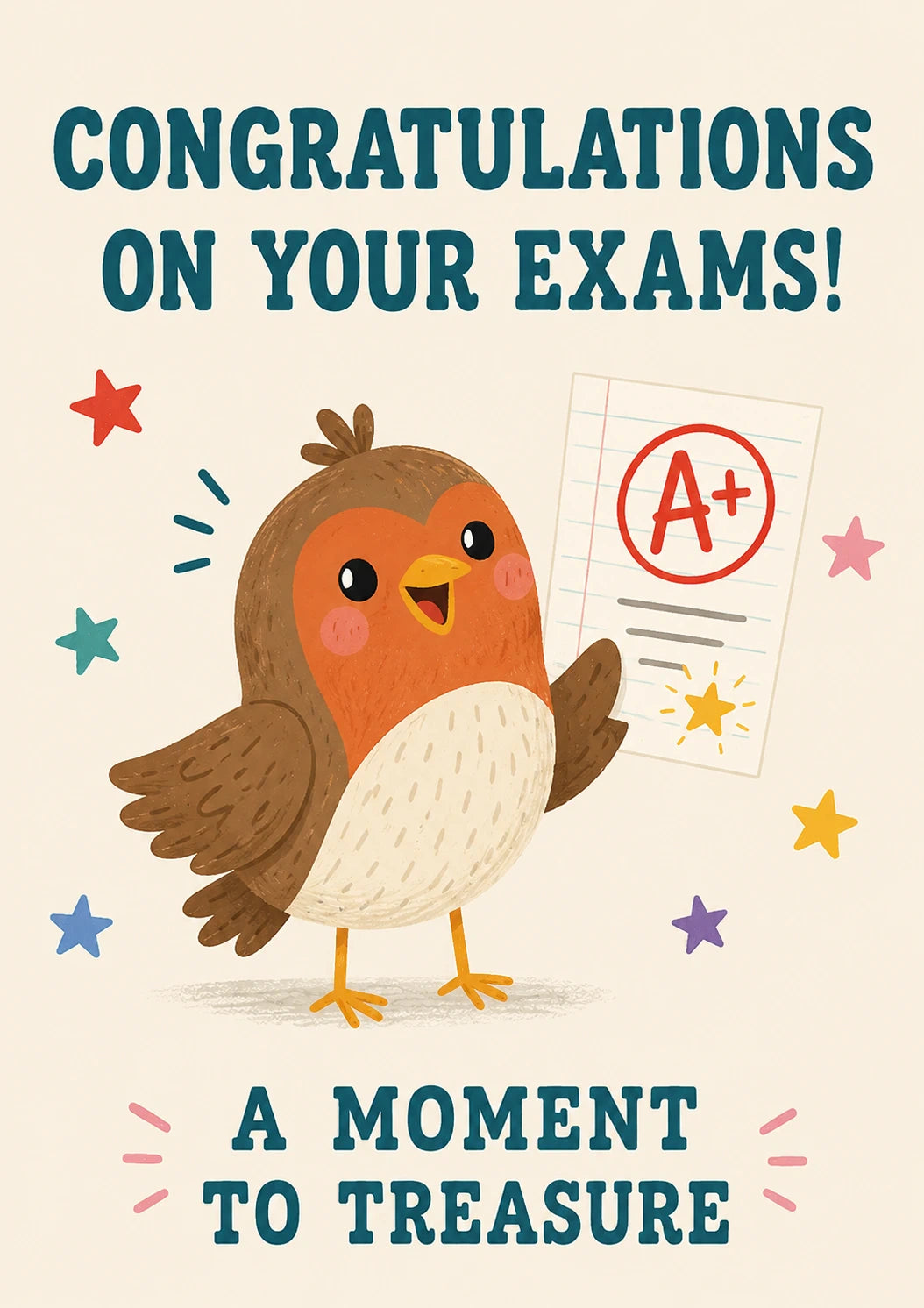 Cute Robin with A+ Grade Congratulations Card
