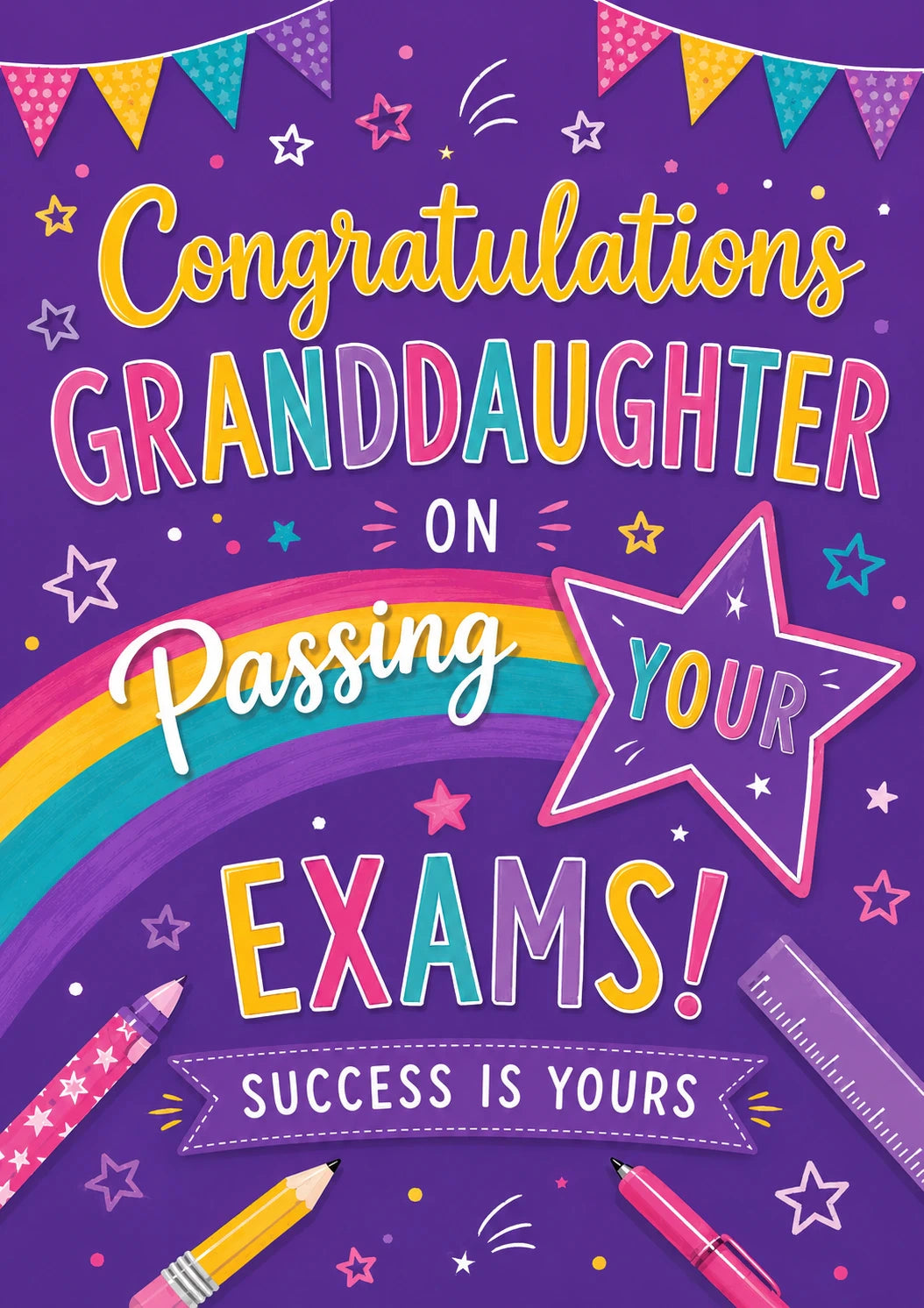 Rainbow Star Passing Your Exams Congratulations Card for Her