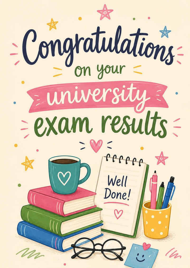 Stacked Books and Coffee Congratulations Card