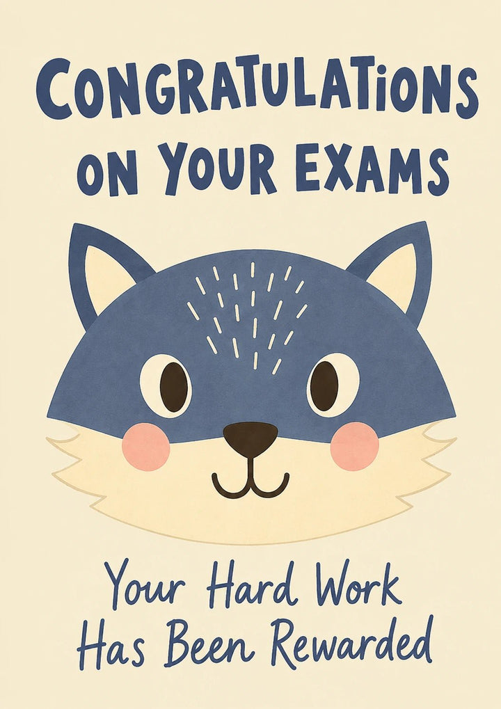 Cute Blue Cat Congratulations on Your Exams Card