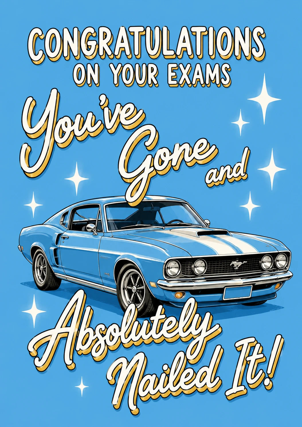 Retro Blue Mustang Nailed It Congratulations Card for Him