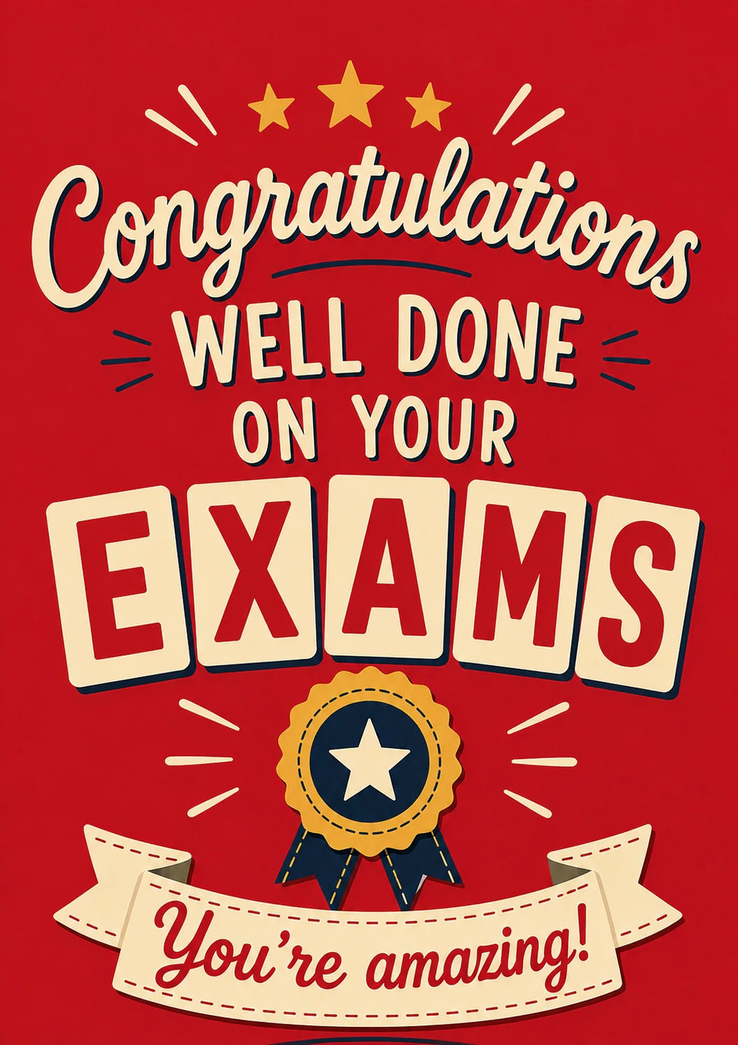 Retro Star Badge Well Done on Your Exams Congratulations Card