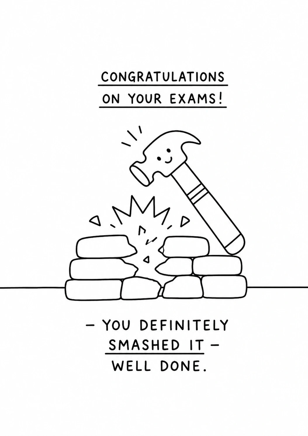Funny Hammer Smashing Bricks Congratulations Exams Card