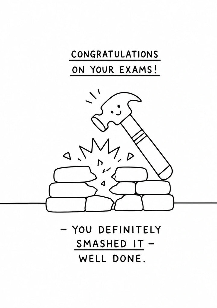 Funny Hammer Smashing Bricks Congratulations Exams Card
