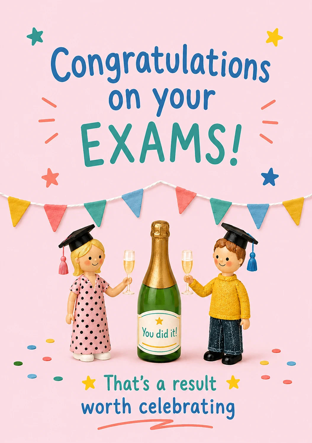 Graduation Figures Champagne Congratulations Card