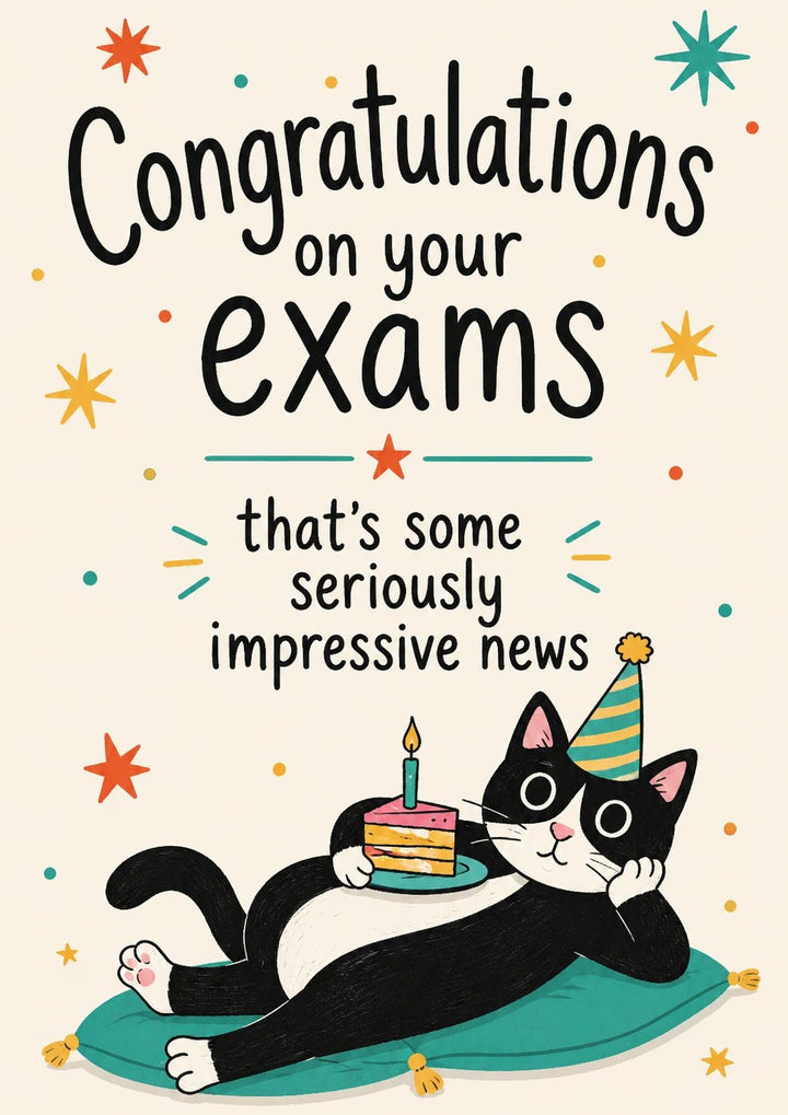 Funny Relaxing Cat with Cake Congratulations Card