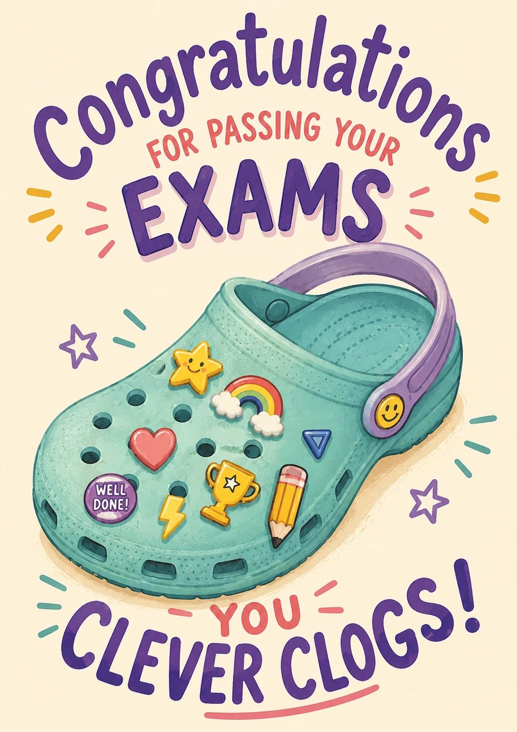 Funny Clever Clogs Crocs Passing Exams Congratulations Card