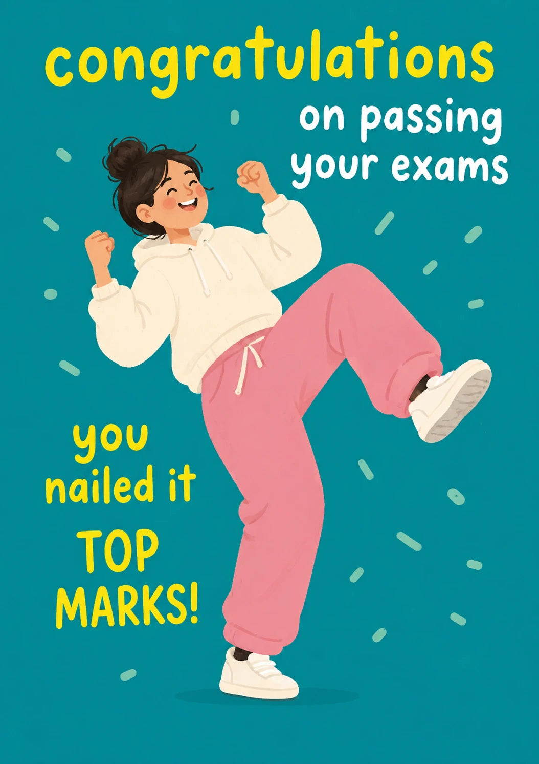 Celebrating Woman Fist Pump Exam Congratulations Card for Her