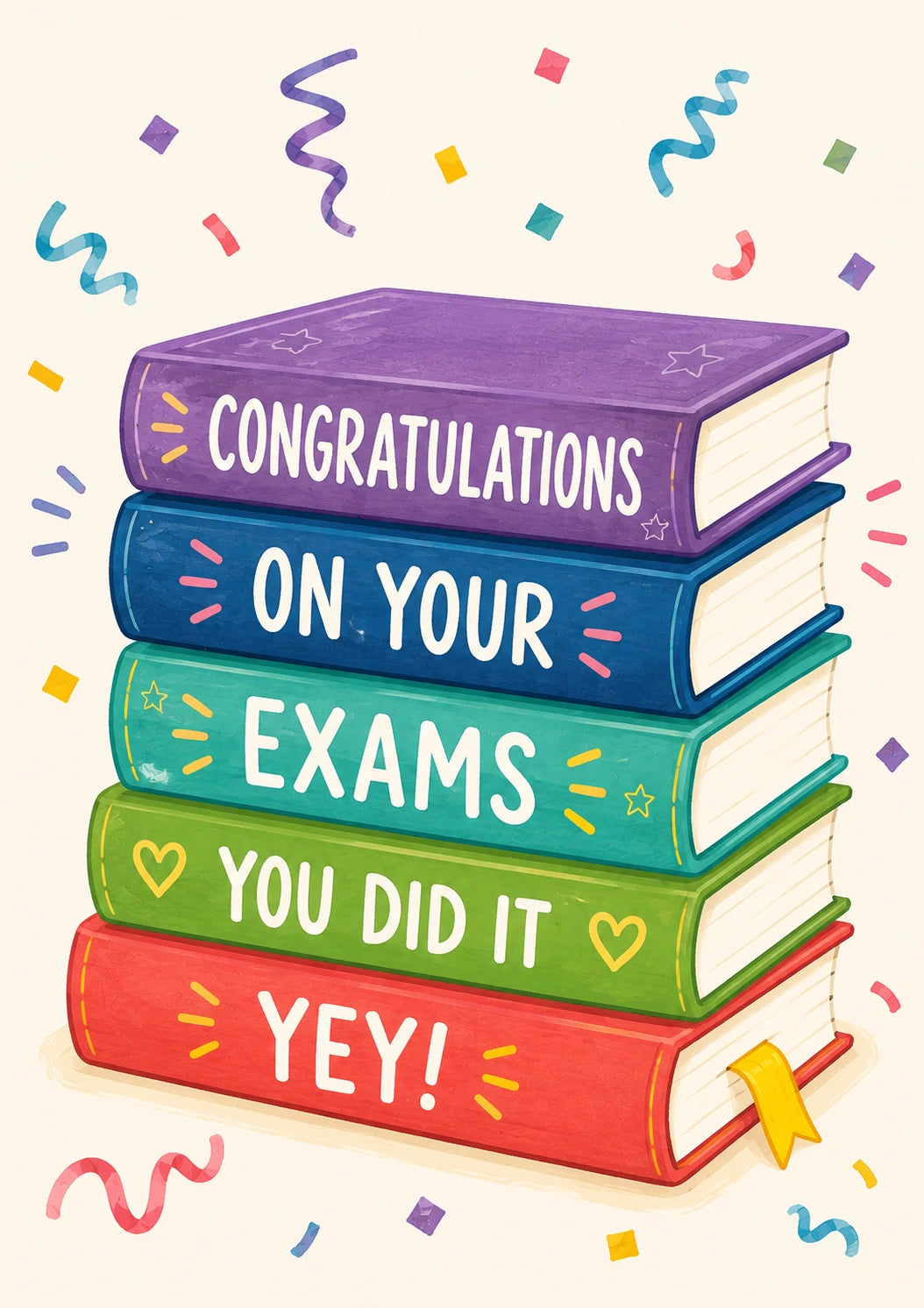 Colourful Stacked Books Congratulations Card