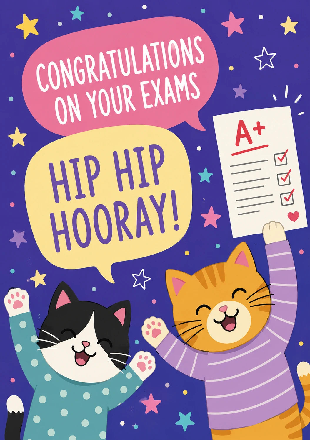Cute Cats Hip Hip Hooray Congratulations Card