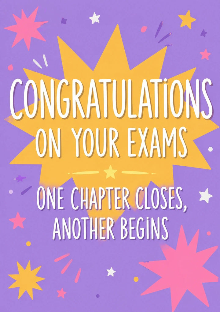 Purple Star Burst One Chapter Closes Congratulations Card