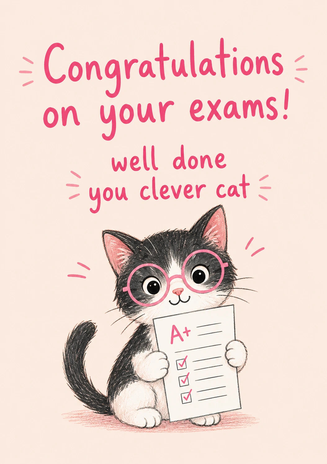 Clever Cat with A+ Results Congratulations Card
