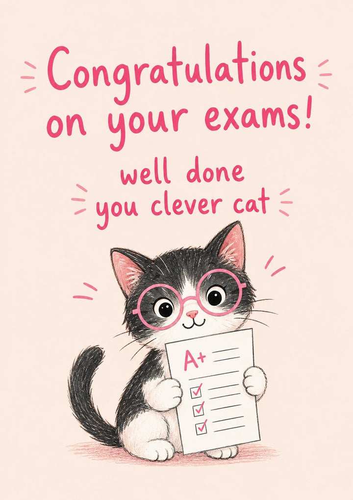 Clever Cat with A+ Results Congratulations Card