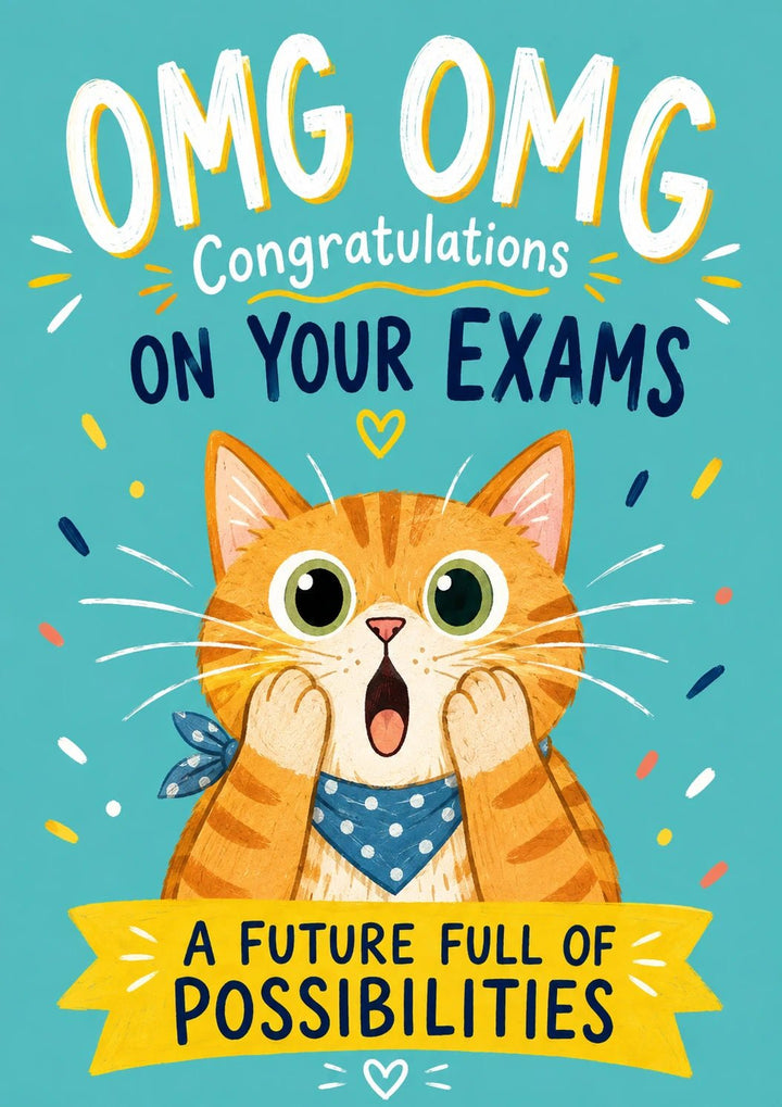 Funny Shocked Cat OMG Congratulations on Your Exams Card