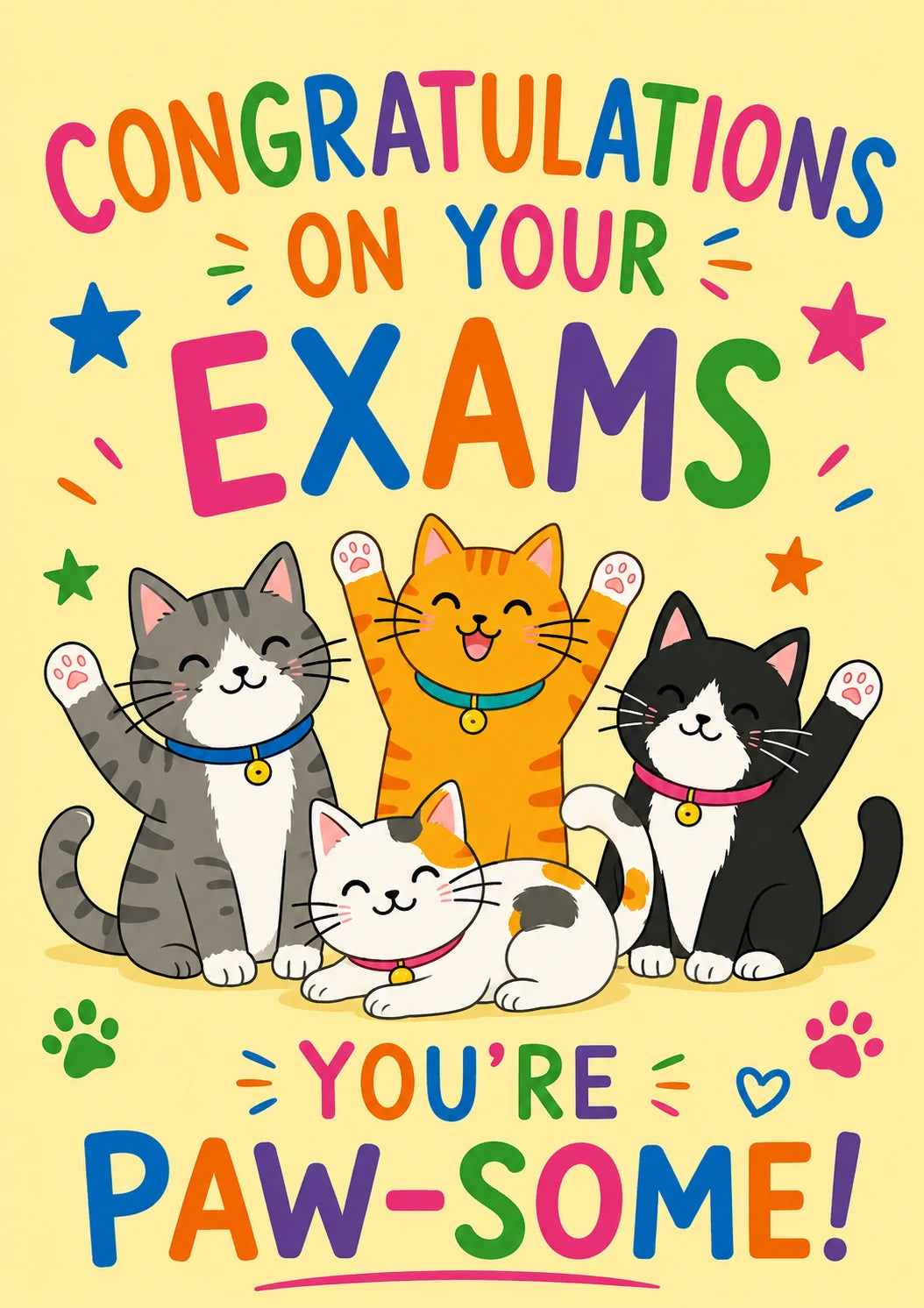 Funny Cute Cats Paw-Some Congratulations on Your Exams Card