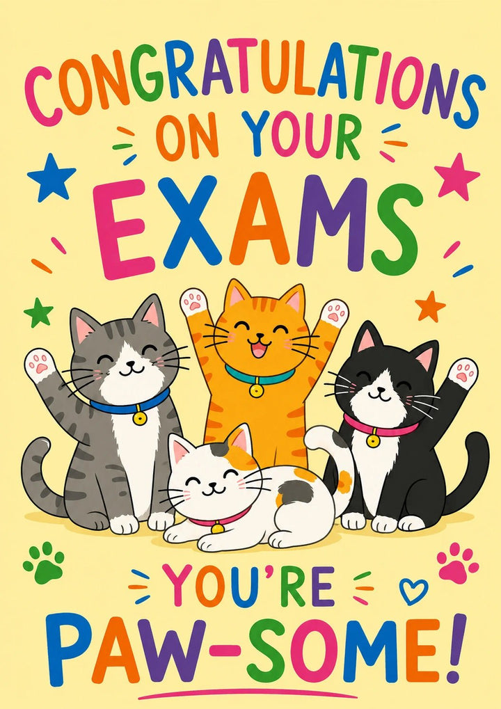 Funny Cute Cats Paw-Some Congratulations on Your Exams Card