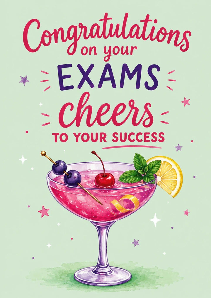 Cocktail Cheers Exams Congratulations Card for Her
