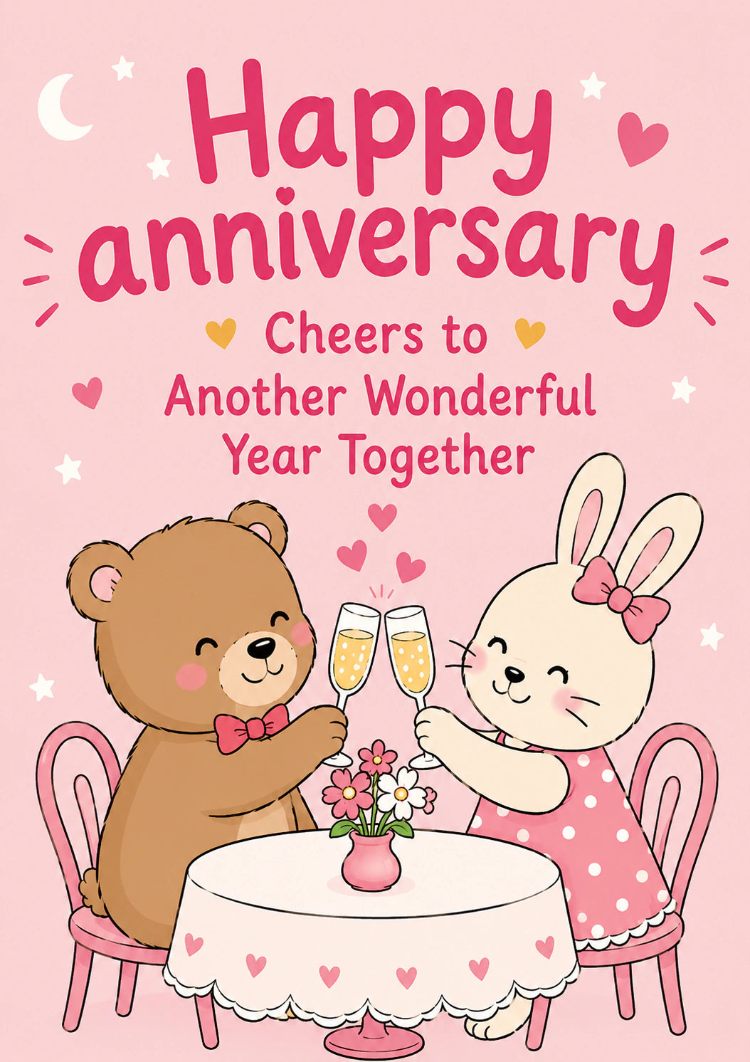 Cute Bear and Bunny Cheers Anniversary Card for Her