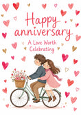 Load image into Gallery viewer, Couple on Bicycle A Love Worth Celebrating Anniversary Card
