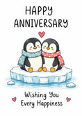 Load image into Gallery viewer, Cute Penguin Couple on Ice Anniversary Card
