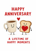 Load image into Gallery viewer, Cute Coffee and Toast Happy Anniversary Card for Her
