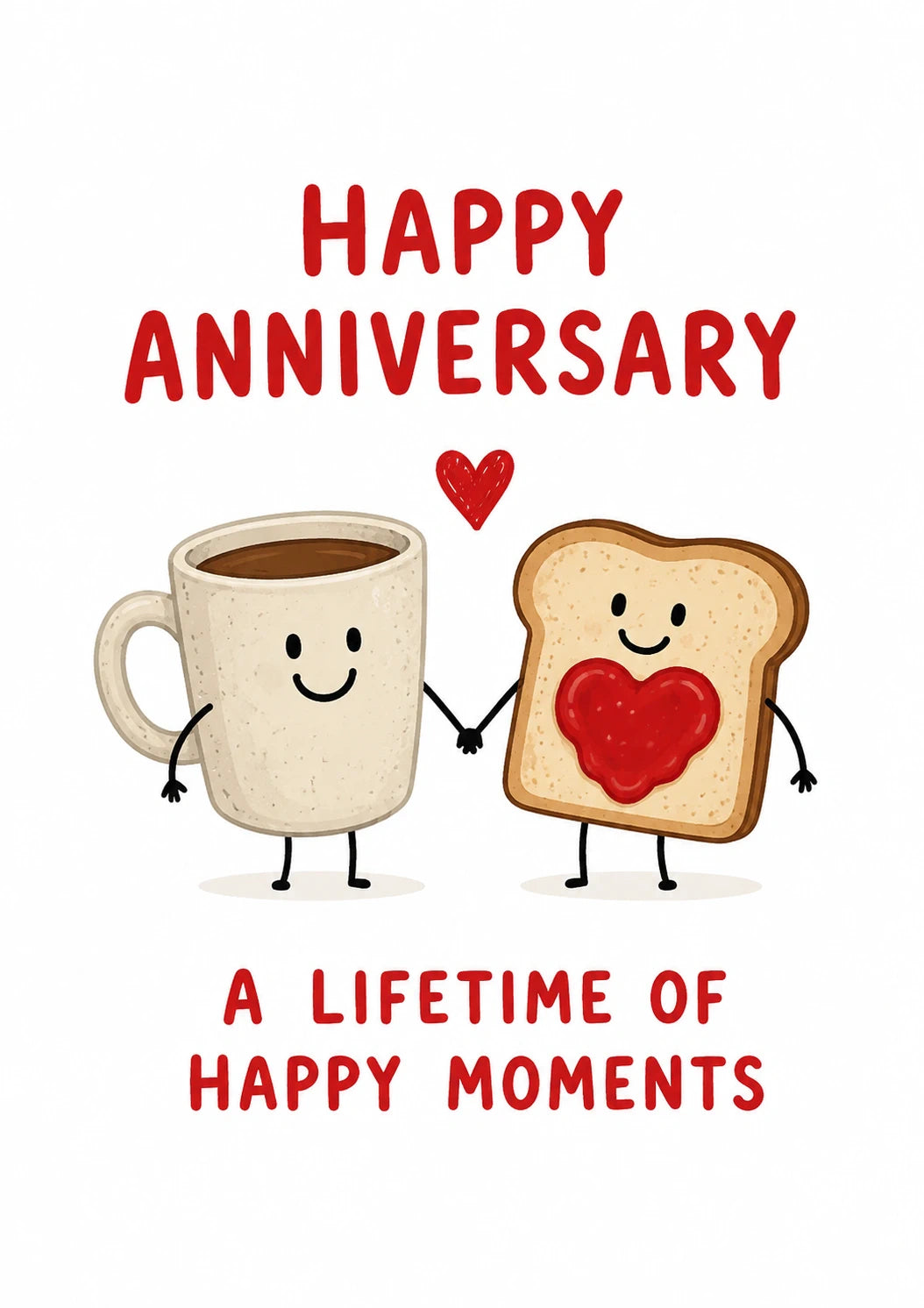 Cute Coffee and Toast Happy Anniversary Card for Her