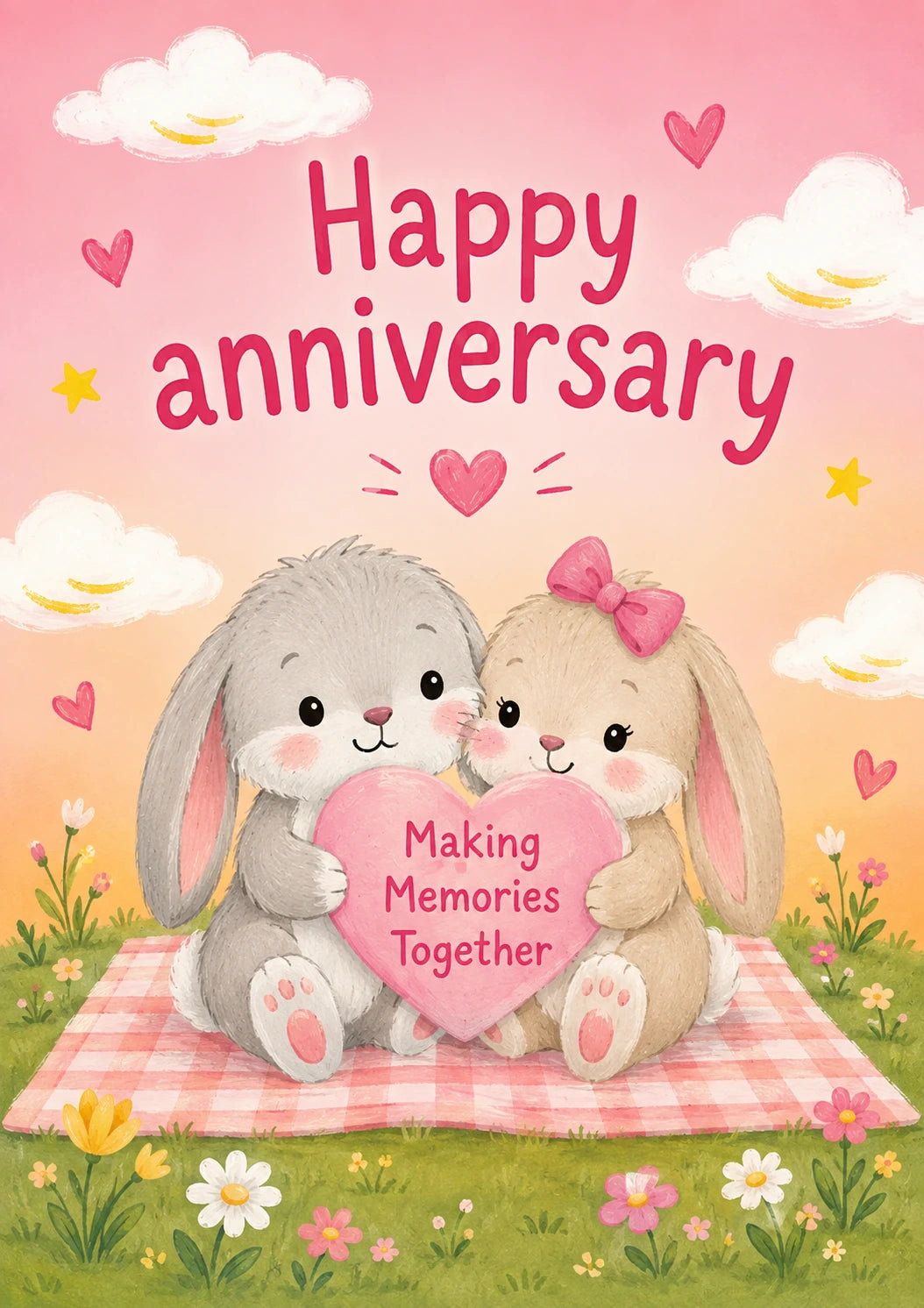 Cute Bunny Couple Making Memories Anniversary Card for Her