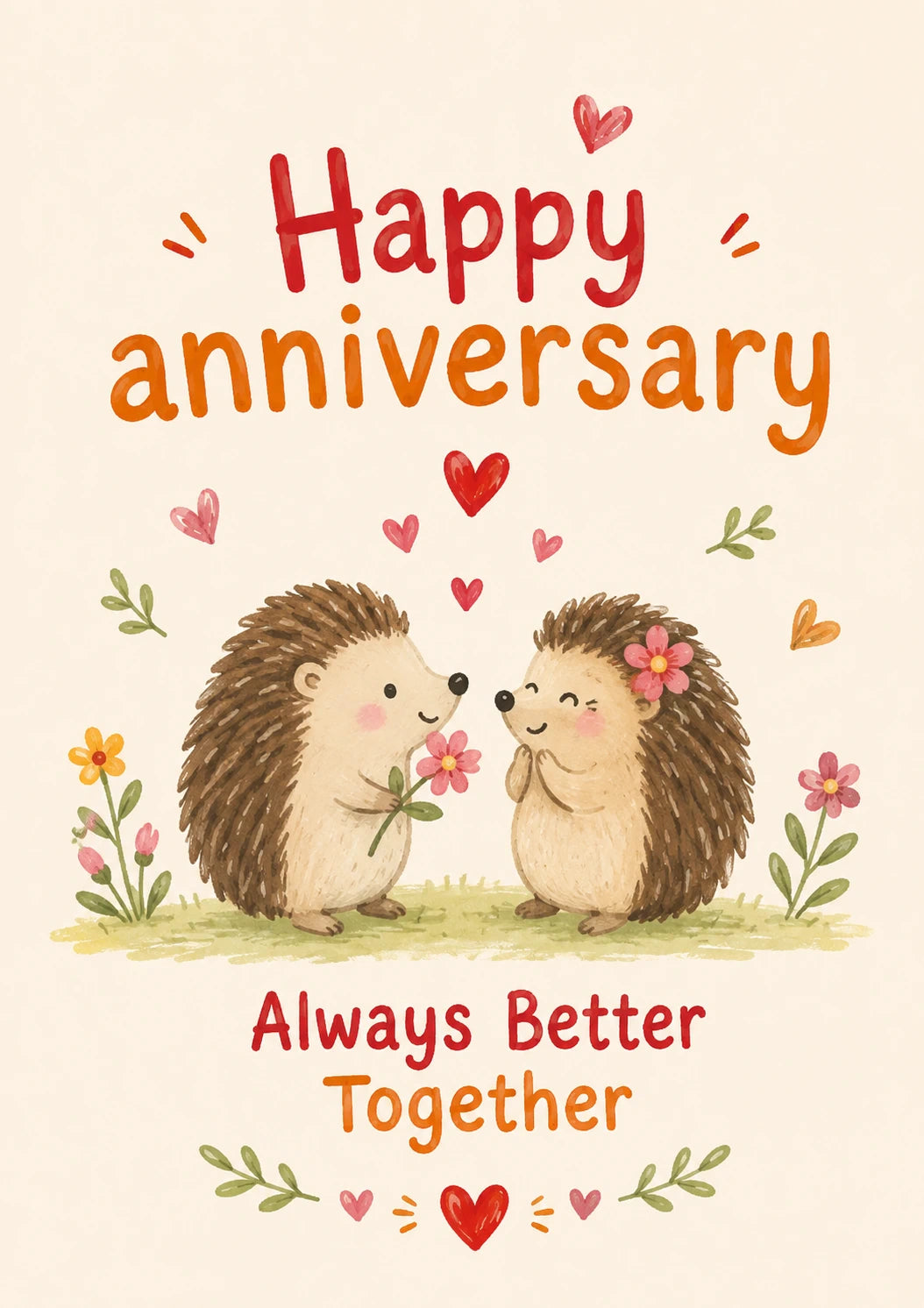 Cute Hedgehog Couple Always Better Together Anniversary Card for Her