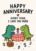Load image into Gallery viewer, Cute Dinosaur Couple Picnic Anniversary Card for Her
